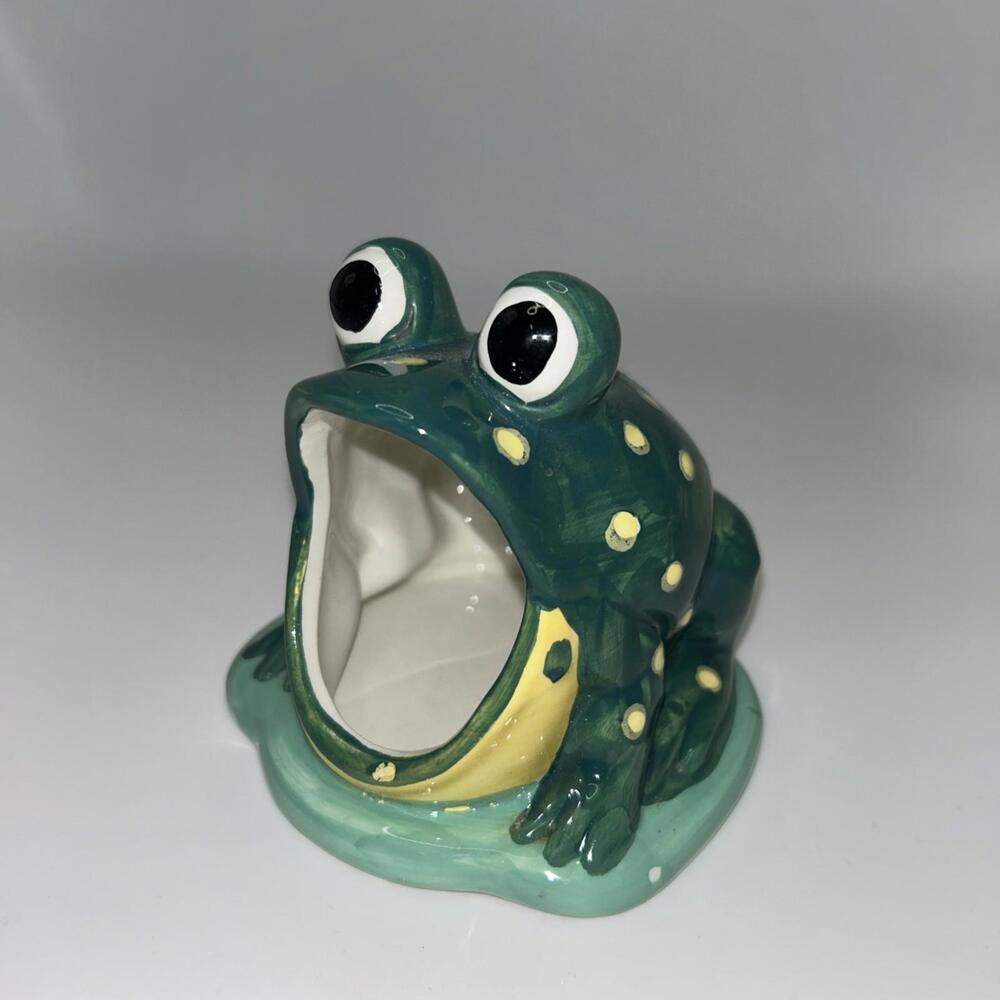 🔥🔥SOLD🔥🔥Frog Scrubby Sponge Holder 1977 Green Yellow Vintage Plant Succulent